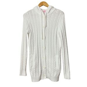 Lilly Pulitzer cable knit hooded button front cardigan white small